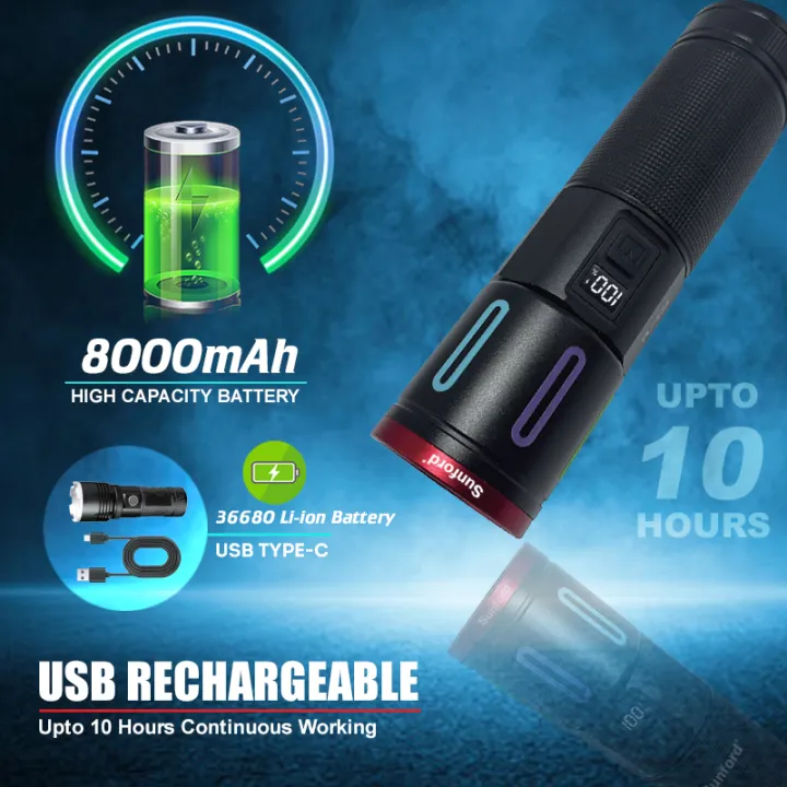 Sunford SF-485ZL LED Display Telescopic Zoomable 30W High Powered LED Zoom Torch / Flashlight with Power Bank Facility - 1 Piece